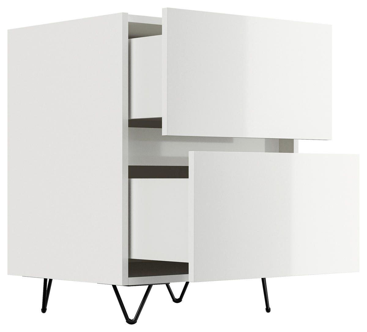 NACHTTISCH 51,2/65/42 cm  in Weiß Hochglanz  - Weiß Hochglanz/Schwarz, Basics, Holzwerkstoff/Metall (51,2/65/42cm) - MID.YOU