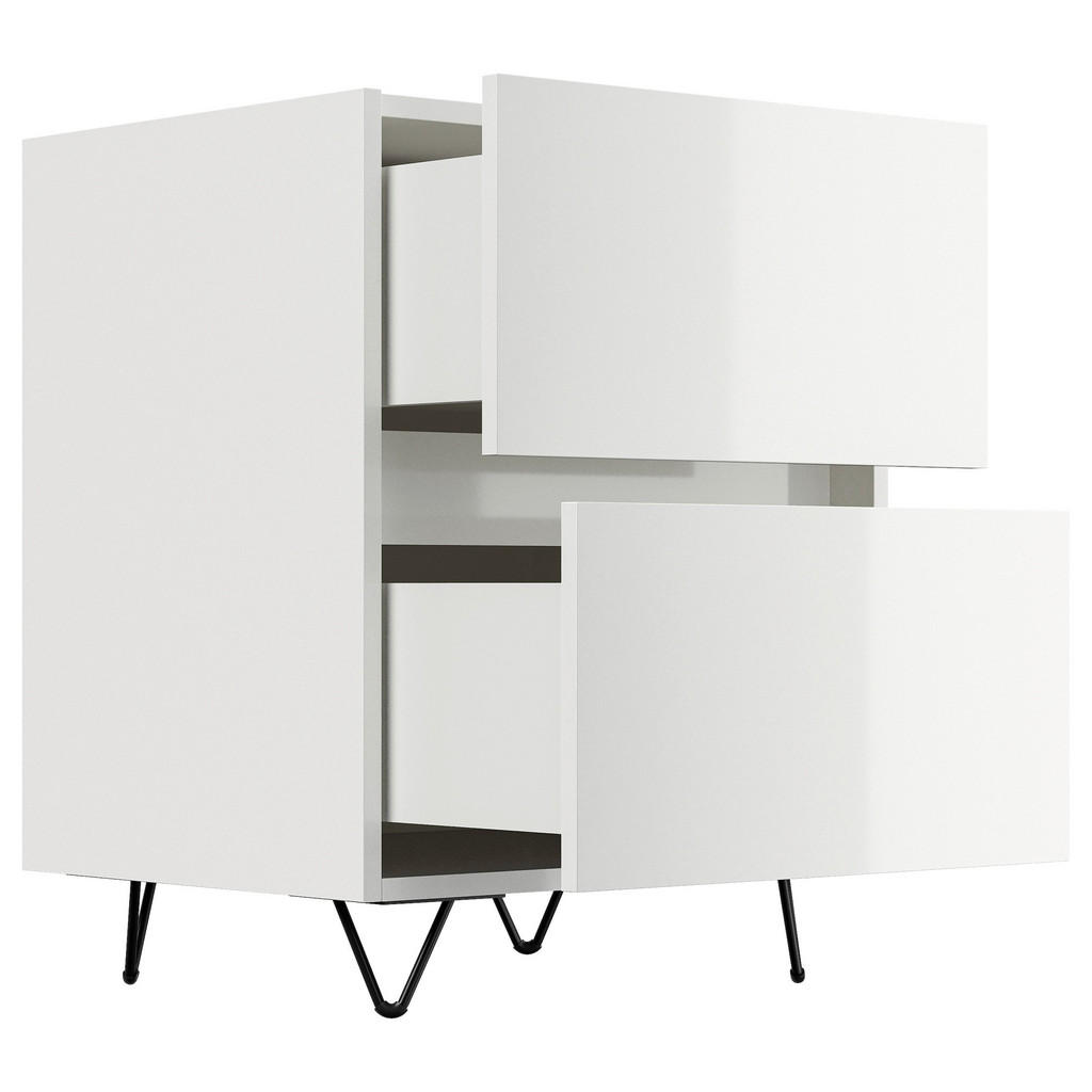 Thumbnail - Mid.you Nachttisch, Weiß Hochglanz, Holzwerkstoff, 2 Schublade(n) Schubladen, rechteckig, Haarnadel, 51.2x65x42 cm, Stau...