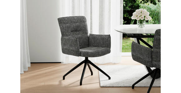 ARMLEHNSTUHL  Sitzfläche 360° drehbar, inklusive Armlehnen, automatische Rückholfunktion Webstoff  - Schwarz/Weiß, Design, Textil/Metall (65/91/65cm) - Novel