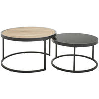 SADA KONFERENČNÝCH STOLÍKOV, čierna, farba duba, kov, sklo, kompozitné drevo, 65-80/65-80/38-40 cm - čierna/farba duba, Design, kov/kompozitné drevo (65-80/65-80/38-40cm) - MID.YOU