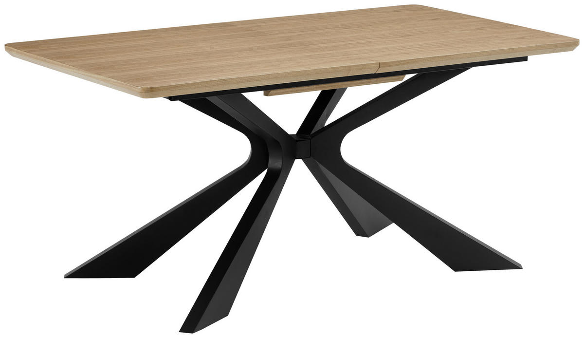 ESSTISCH 160-210/90/76 cm Echtholz, Nachbildung  Holz, Metall, Holzwerkstoff ausziehbar rechteckig Schwarz, Eichefarben  - Eichefarben/Schwarz, MODERN, Holz/Holzwerkstoff (160-210/90/76cm) - P & B
