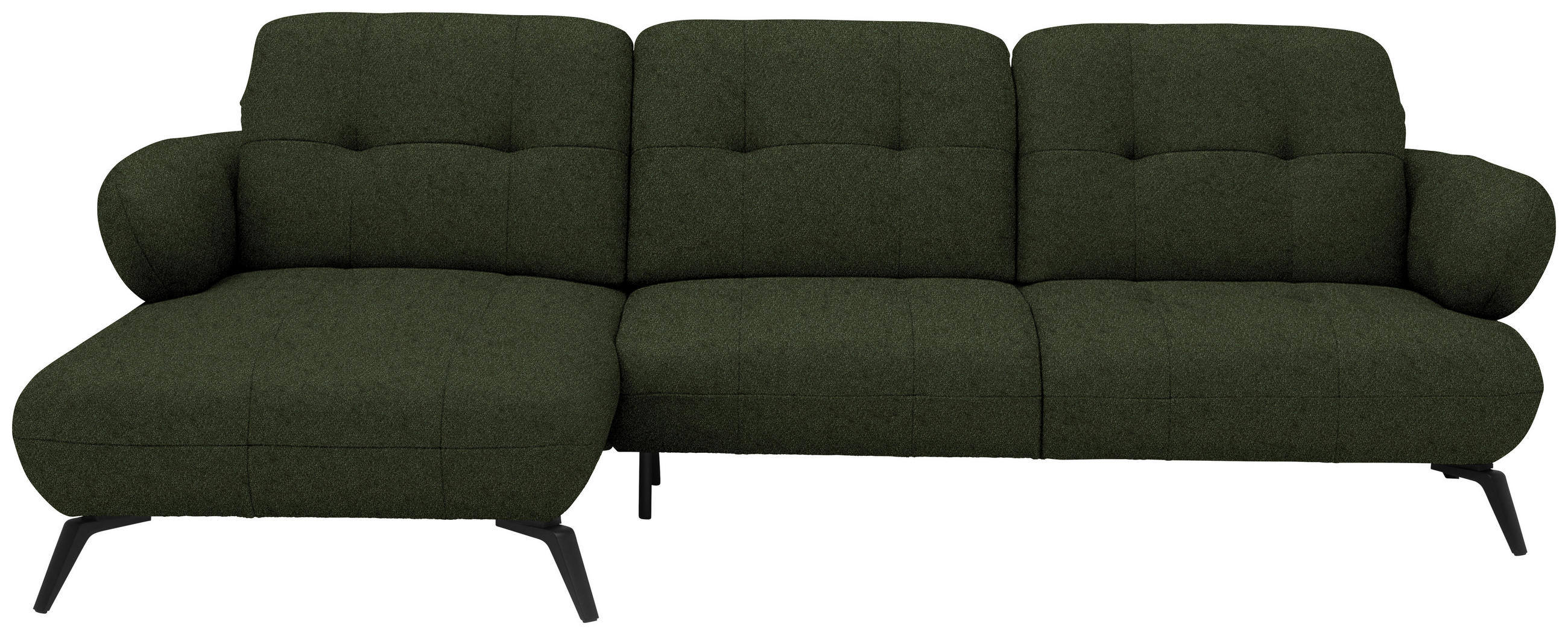 ECKSOFA  in Chenille Grün Rücken echt, Kopfteilverstellung  180/282 cm  - Schwarz/Grün, MODERN, Textil/Metall (180/282cm) - Novel