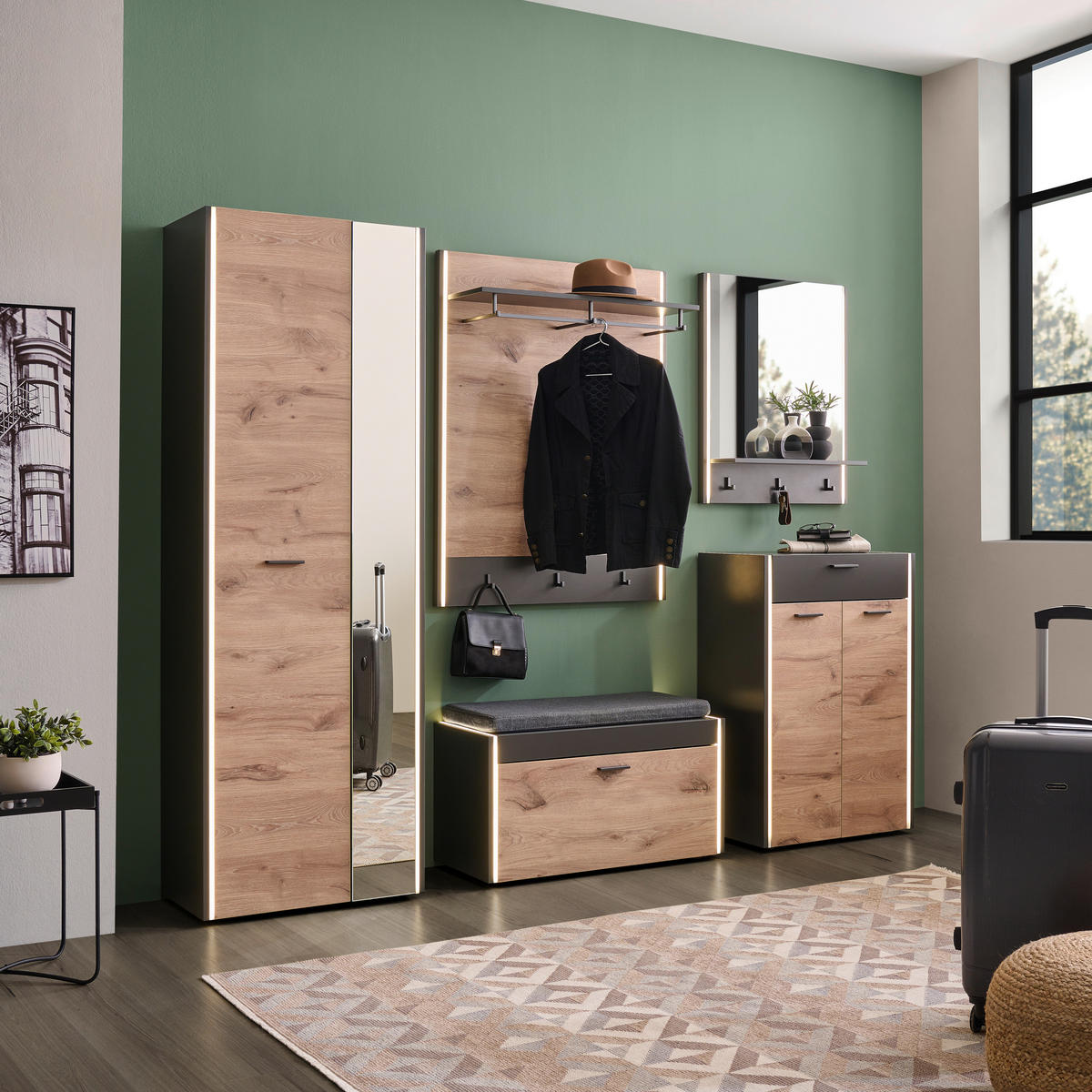 WANDSPIEGEL 60/80/17 cm    in rechteckig  - Grau, Design, Glas/Holzwerkstoff (60/80/17cm) - Hom`in