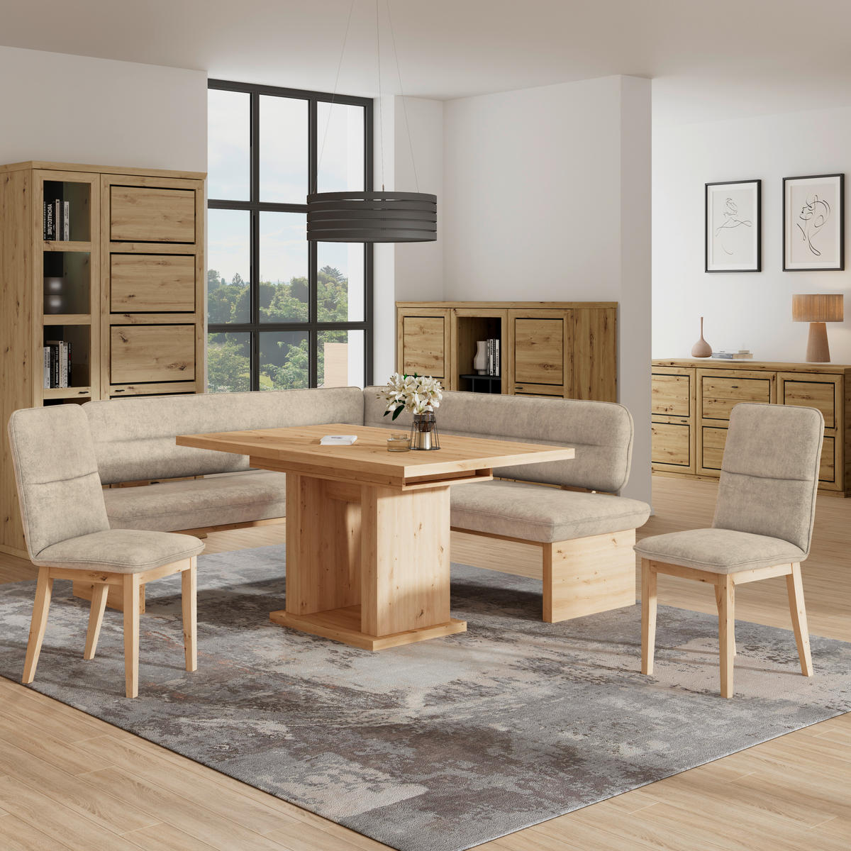 ECKBANK 170/232 cm Webstoff Beige Eiche Sperrholz   - Eichefarben/Beige, KONVENTIONELL, Holz/Textil (170/232cm) - James Wood