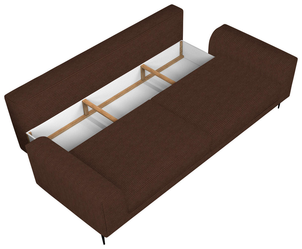 SCHLAFSOFA  mit Stoffauswahl, Schlafen auf Sitzhöhe, Armteil links, Armteil rechts Cord Dunkelbraun  - Dunkelbraun/Schwarz, Design, Textil/Metall (250/89/105cm) - Livetastic