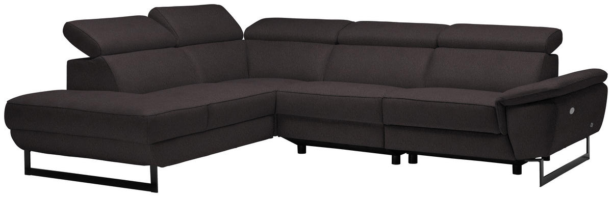 ECKSOFA in Echtleder Dunkelbraun  - Dunkelbraun/Schwarz, Design, Leder/Metall (225/281cm) - Celina Home