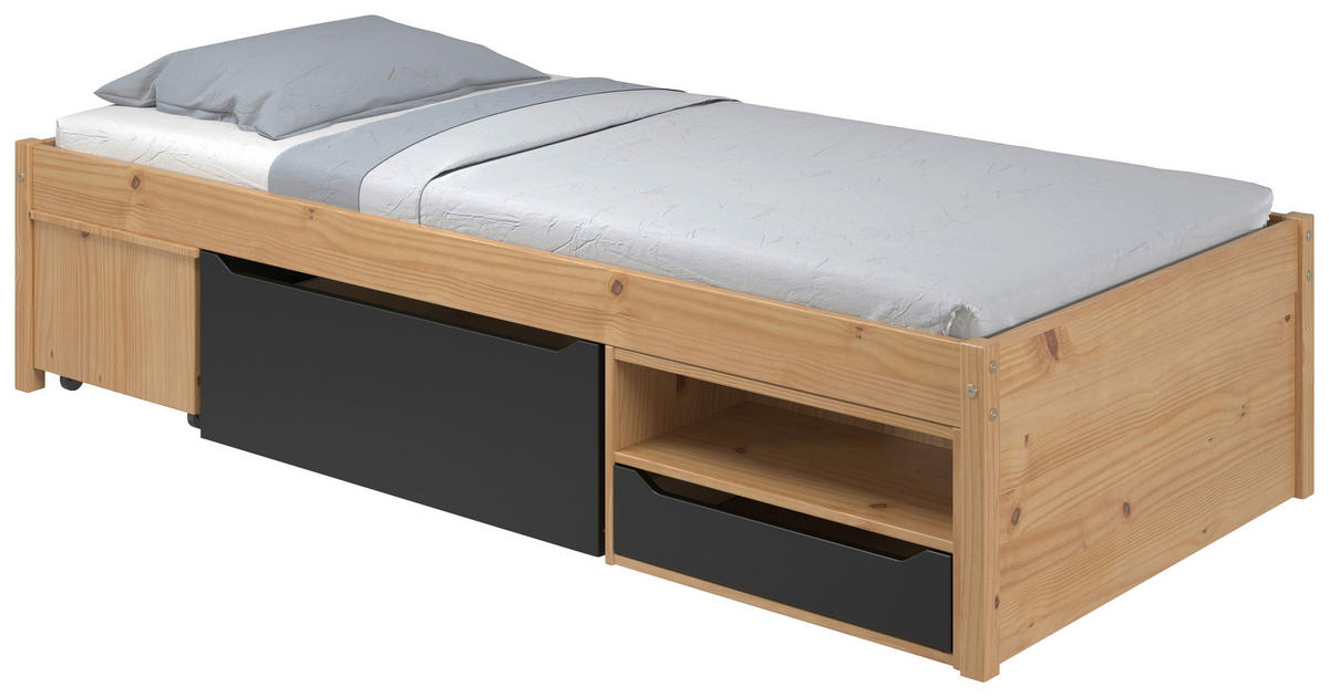 STAURAUMBETT 90/200 cm  in Naturfarben, Schwarz   - Schwarz/Naturfarben, Modern, Holz/Holzwerkstoff (90/200cm) - MID.YOU