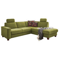 ECKSOFA Chenille, Flachgewebe Dunkelgrün  - Dunkelgrün/Nussbaumfarben, Konventionell, Holz/Textil (236/213cm) - Sit & More