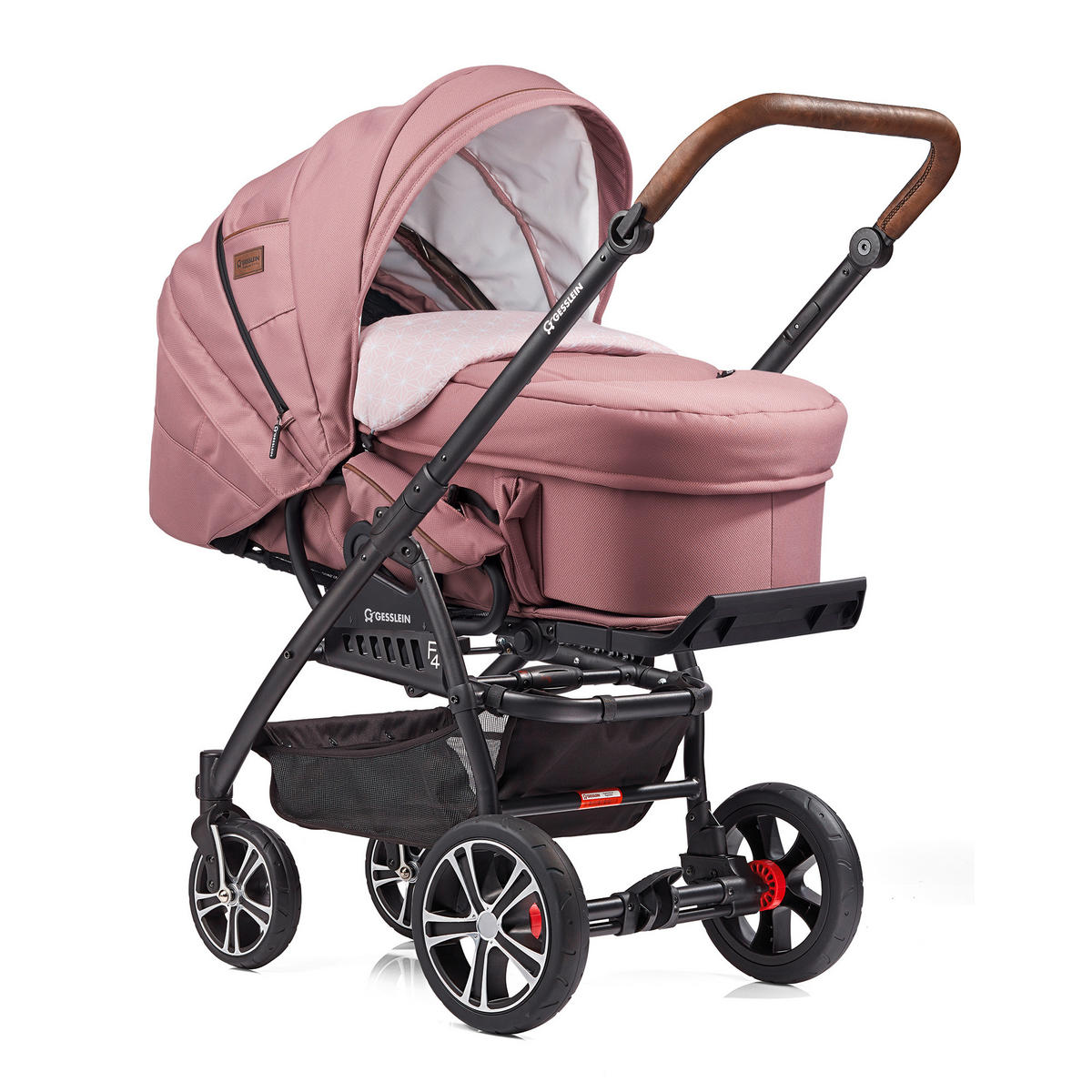 KINDERWAGENSET F4 Air+  - Schwarz/Altrosa, Basics, Textil/Metall (57/129/100cm) - Gesslein