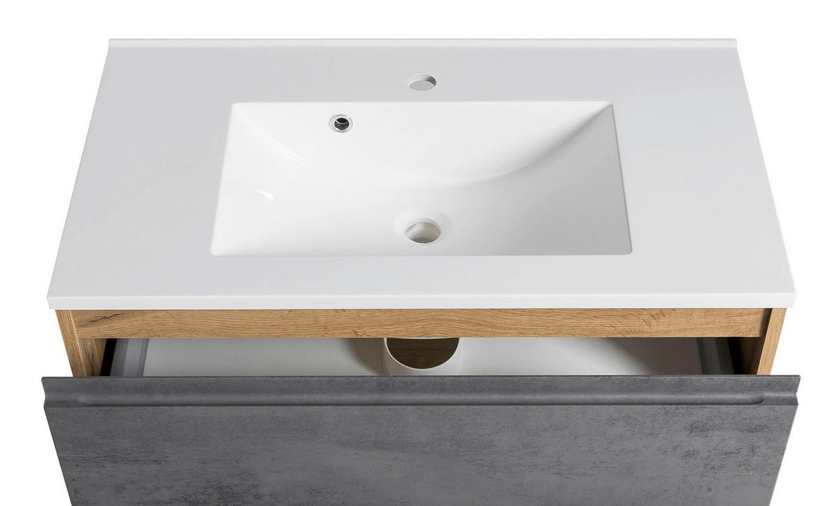 SKŘÍŇKA S UMYVADLEM, šedá, dub wotan, 80 cm - šedá/bílá, Moderní, kompozitní dřevo/kámen (80cm) - Held