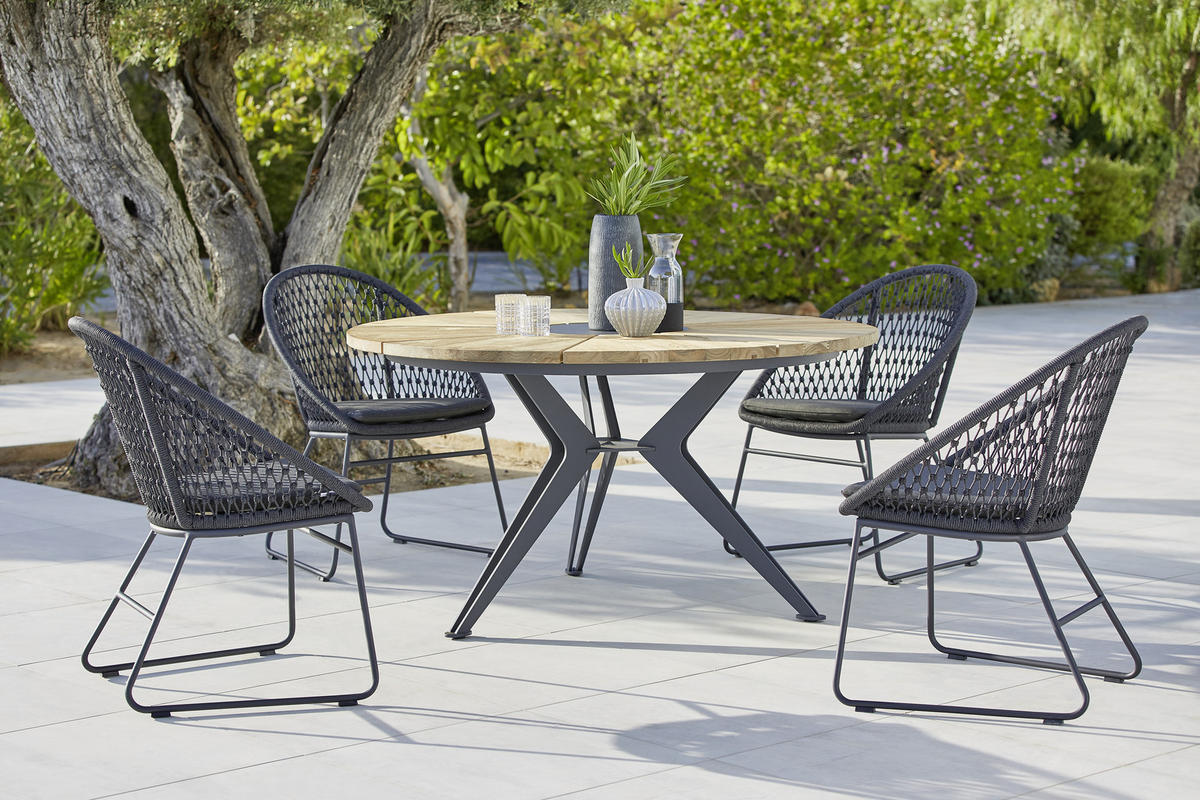 GARTENTISCH 140/140/76 cm Holz, Metall rund  - Anthrazit/Teakfarben, Design, Holz/Metall (140/140/76cm)