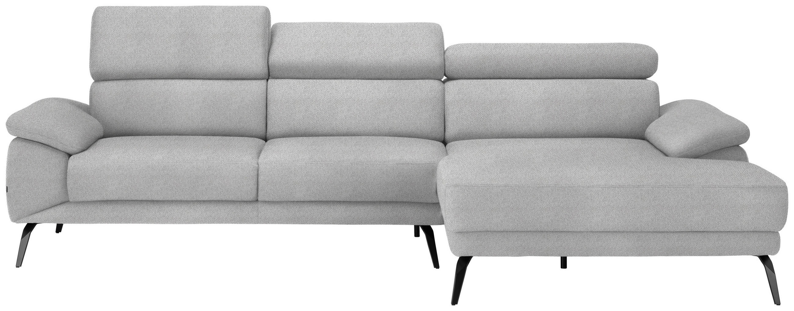 ECKSOFA in Velours Hellgrau  295/187 cm  - Hellgrau/Schwarz, Design, Textil/Metall (295/187cm) - Novel