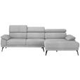 ECKSOFA in Velours Hellgrau  - Hellgrau/Schwarz, Design, Textil/Metall (295/187cm) - Novel