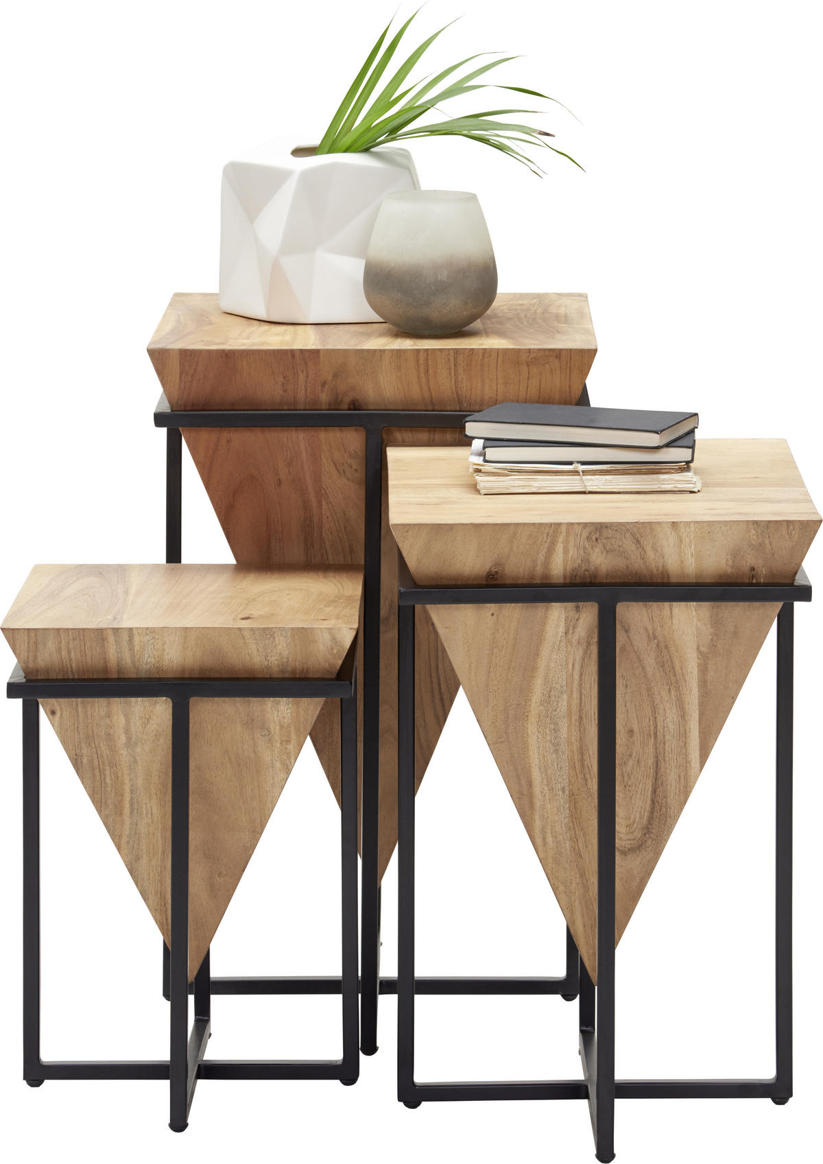 BEISTELLTISCH 41/41/66 cm Akazie massiv Naturfarben, Schwarz quadratisch  - Schwarz/Naturfarben, Trend, Holz/Metall (41/41/66cm) - Ambia Home