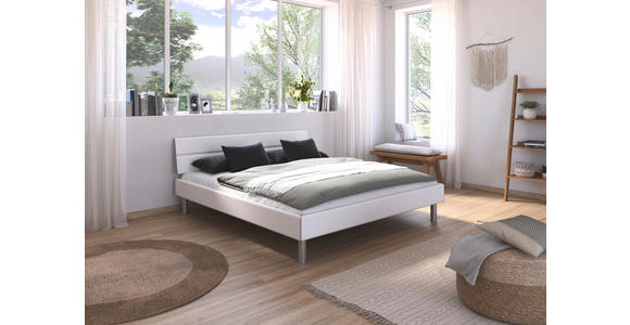 BETT 180/200 cm  in Weiß  - Alufarben/Weiß, Design, Holzwerkstoff/Metall (180/200cm) - Carryhome