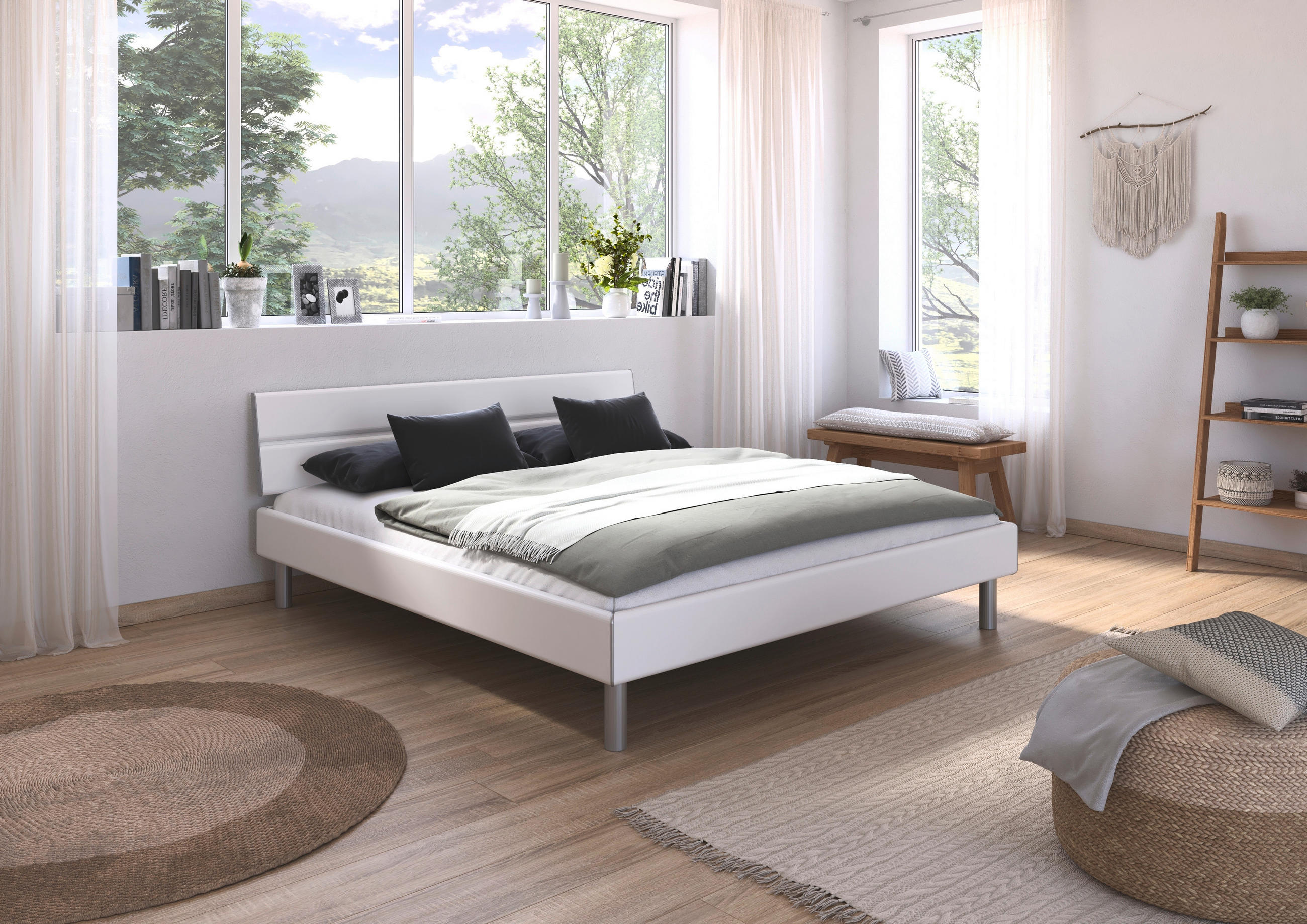 BETT 180/200 cm  in Weiss   - Weiss/Alufarben, Design, Holzwerkstoff/Metall (180/200cm) - Carryhome