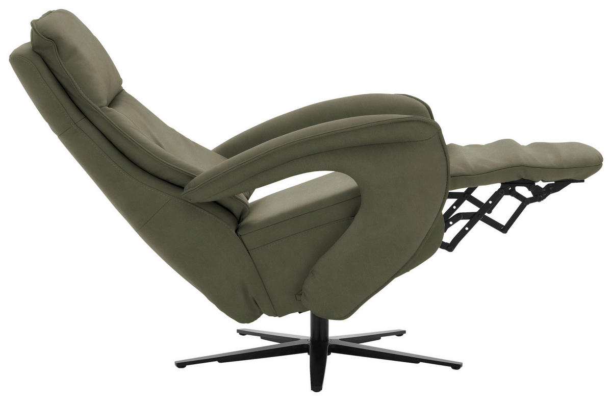 RELAXSESSEL in Leder Graugrün  - Schwarz/Graugrün, Design, Leder/Metall (77/110/87cm) - Valdera