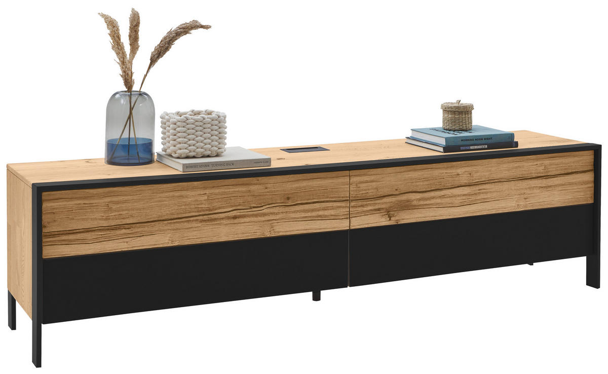 LOWBOARD  in 204/52,6/44,6 cm  - Wildeiche/Graphitfarben, Natur, Glas/Holz (204/52,6/44,6cm) - Valdera