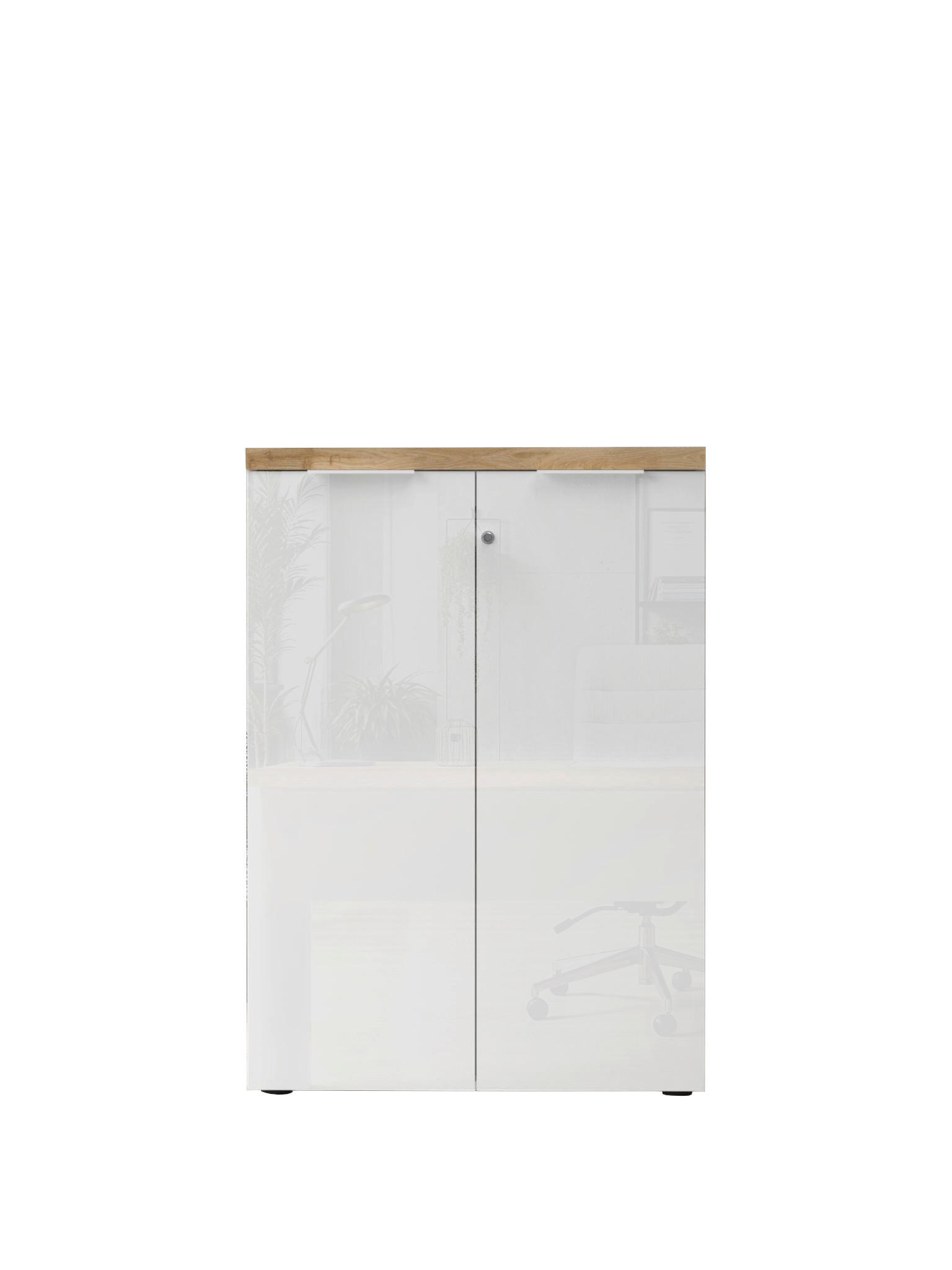 KLÄDSKÅP i ekfärgad, vit högglans  - vit högglans/ekfärgad, Modern, metall/trämaterial (81/116/34cm) - Best Price