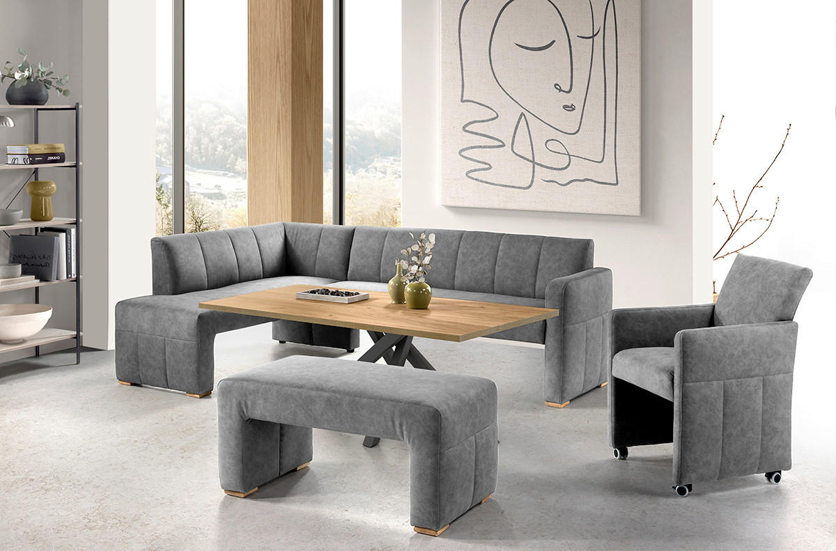 KLUPA KUTNA  siva  drvo, tekstil, drvni materijal      - siva/boje hrasta, Moderno, drvni materijal/drvo (245/159cm) - Livetastic