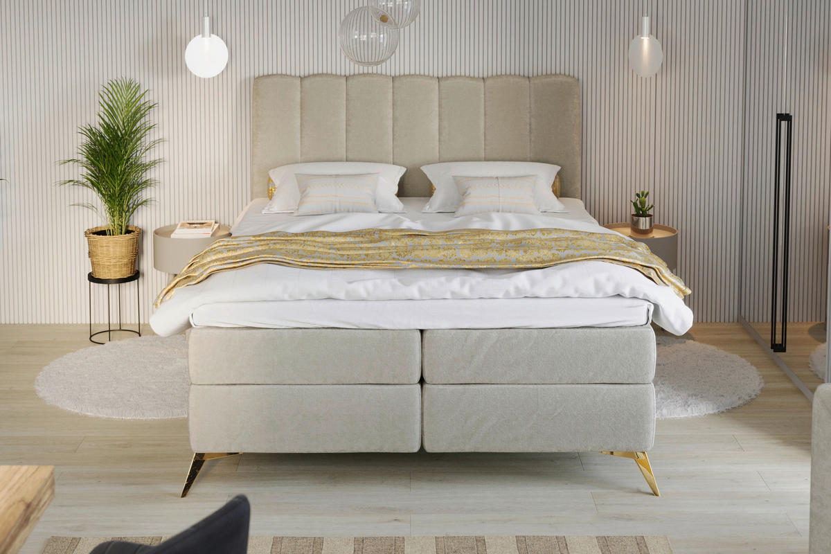 BOXBETT 120/200 cm  Beige  - Beige/Goldfarben, Basics, Kunststoff/Textil (120/200cm) - Livetastic