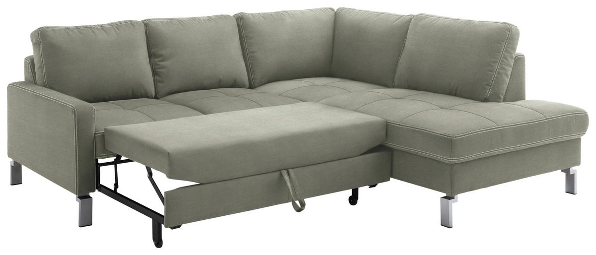 ECKSOFA in Mikrofaser Grau, Grün  - Chromfarben/Beige, Design, Textil/Metall (229/200cm) - Pure Home Lifestyle