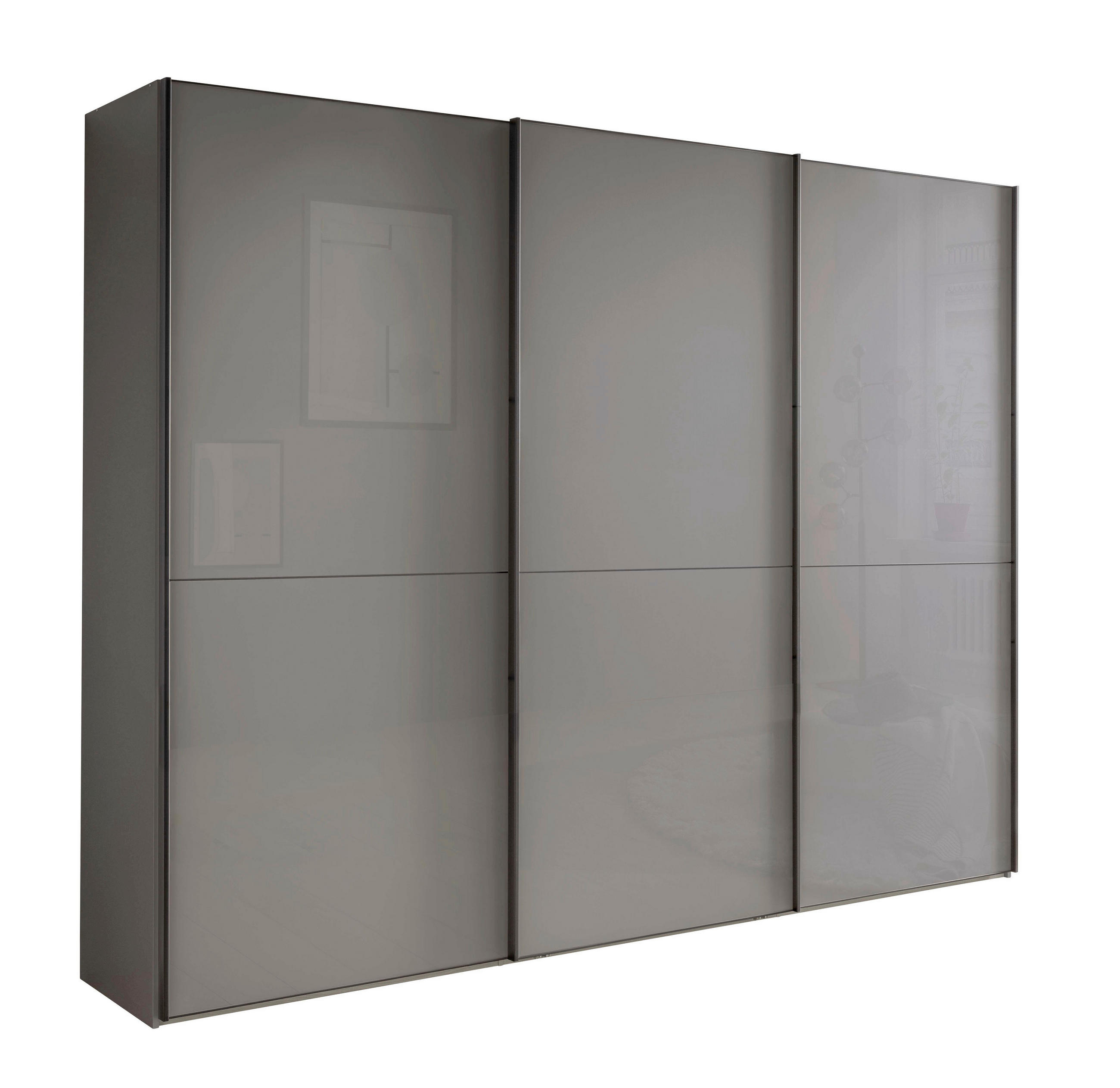 SCHWEBETÜRENSCHRANK 300/217/67 cm,  in Lavagrau, 3 Tür(en)  - Lavagrau/Schwarz, MODERN, Glas/Holzwerkstoff (300/217/67cm) - Chameo