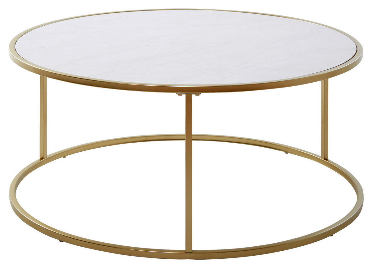 COUCHTISCH 89,5/89,5/41 cm rund Weiß, Goldfarben  - Goldfarben/Weiß, KONVENTIONELL, Holzwerkstoff/Metall (89,5/89,5/41cm) - Livetastic