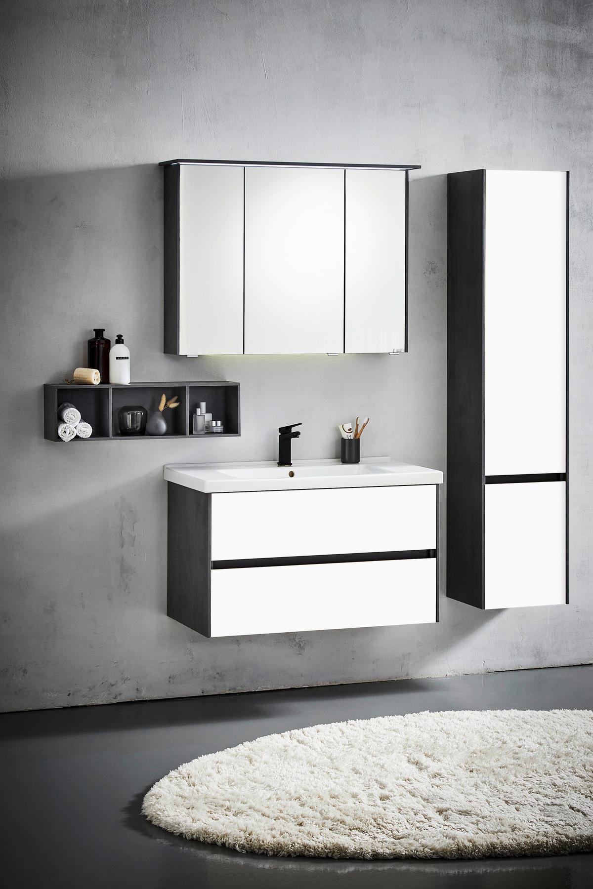 BADEZIMMER  in 92 cm  - Dunkelgrau/Weiß, KONVENTIONELL, Glas/Keramik (92cm) - Dieter Knoll