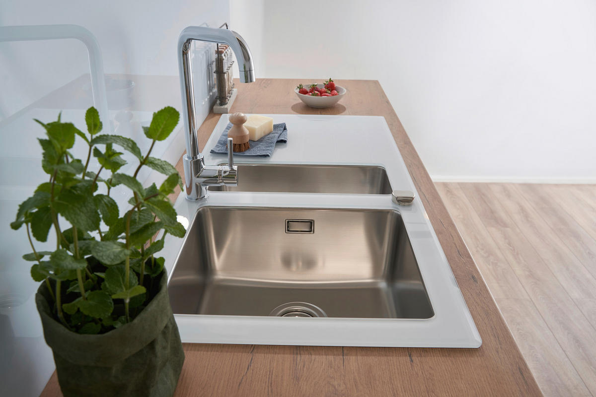 SPÜLE 1720NEWYORK100X50W  - Weiß, Trend, Glas/Metall (100/21/50cm) - Respekta