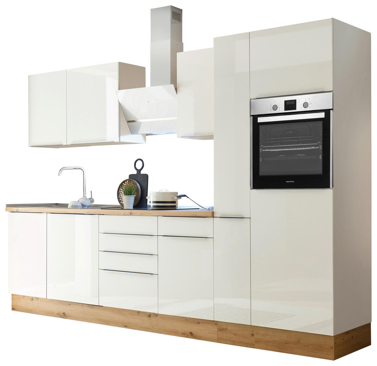 MODULKÖK 310 cm   i vit, ek Artisan, vit högglans  - vit/aluminiumfärg, Lifestyle, trämaterial/plast (310cm) - Respekta