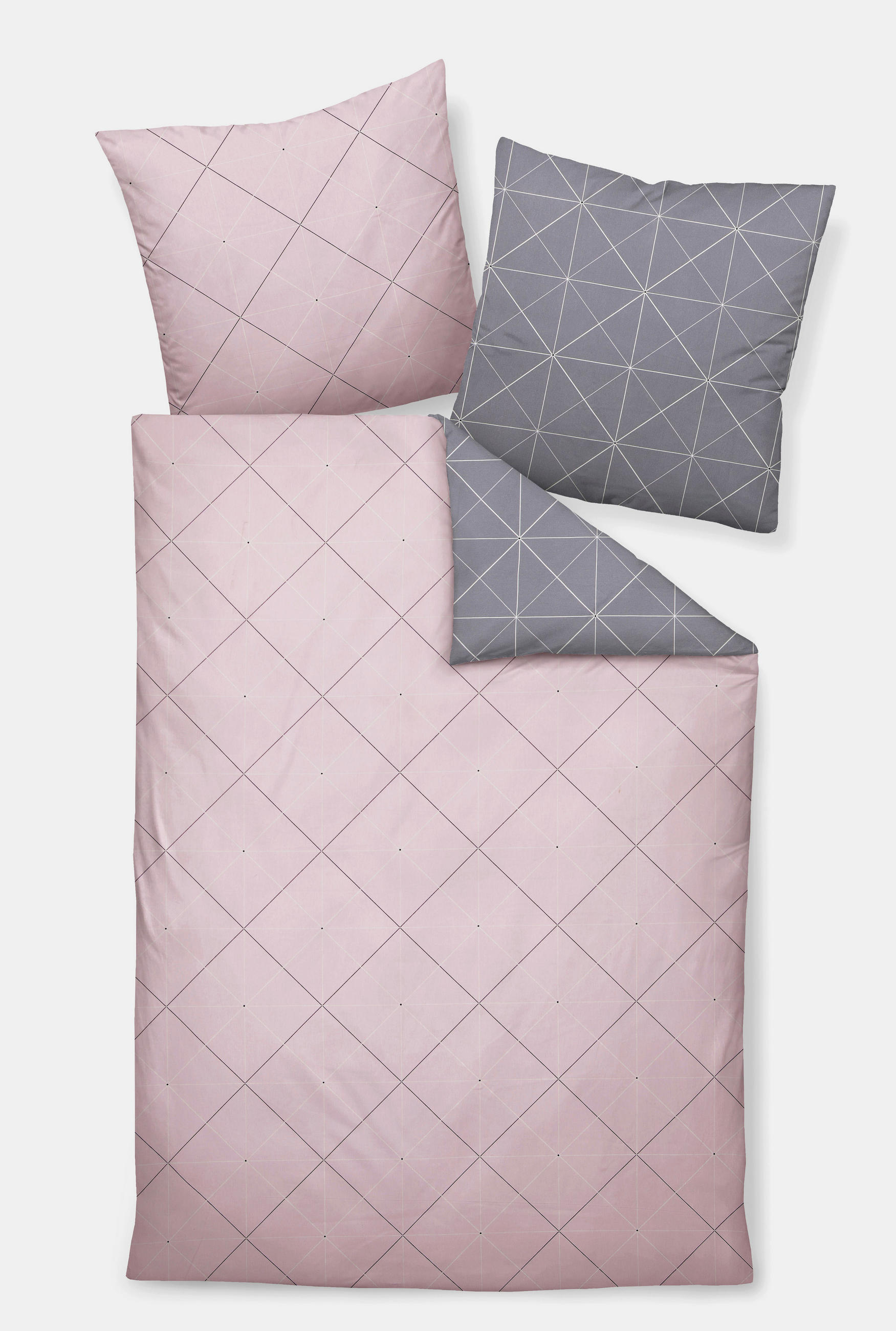 WENDEBETTWÄSCHE 155/220 cm DAVOS Biber  - Dunkelgrau/Hellgrau, Design, Textil (155/220cm) - Janine