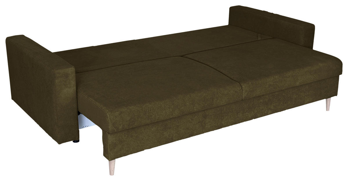 SCHLAFSOFA  mit Liegefunktion Cord Grün  - Schwarz/Naturfarben, Design, Holz/Kunststoff (220/96/98cm) - MID.YOU