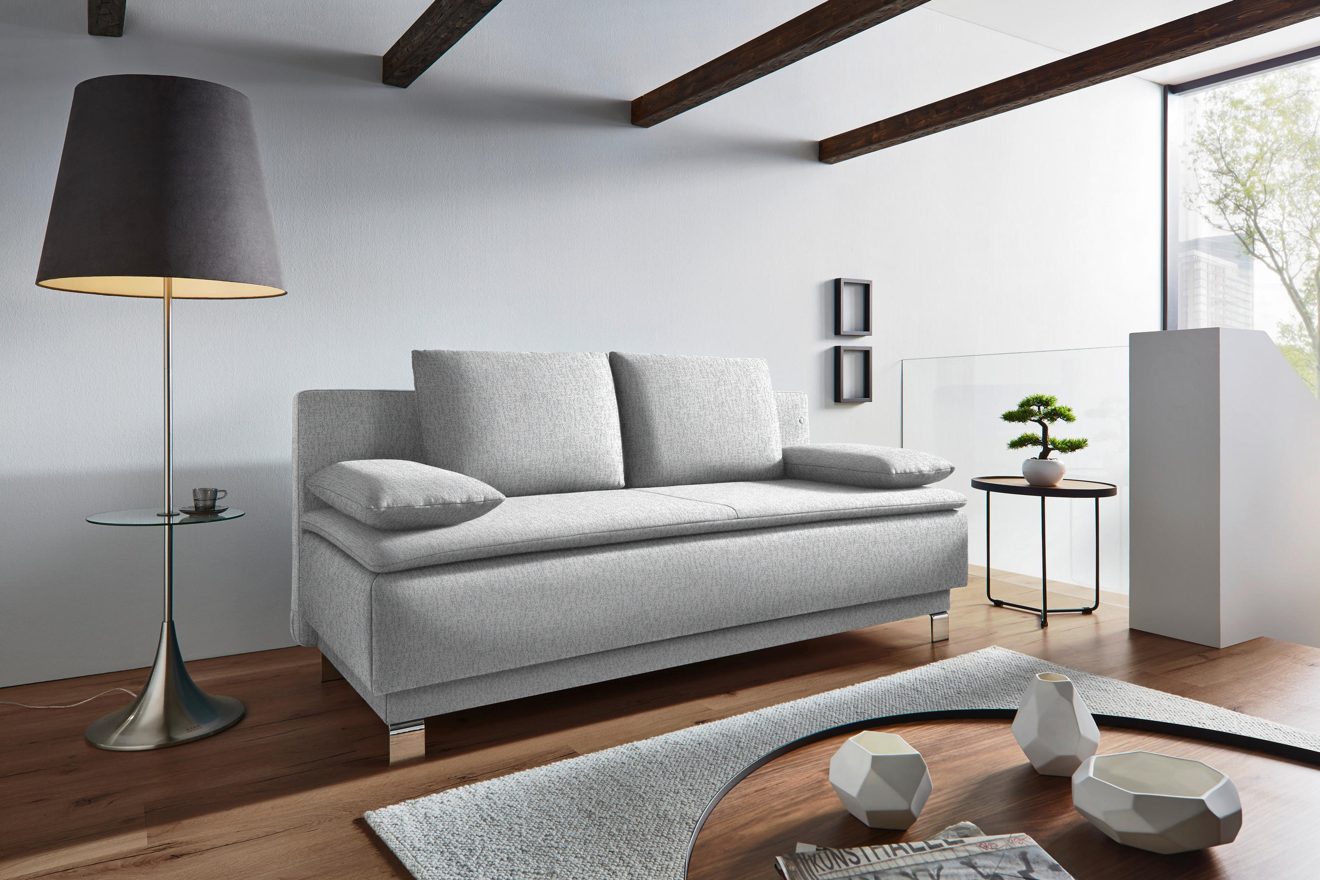 SCHLAFSOFA in Webstoff Hellgrau  - Hellgrau, MODERN, Textil/Metall (200/85/90cm) - Joka