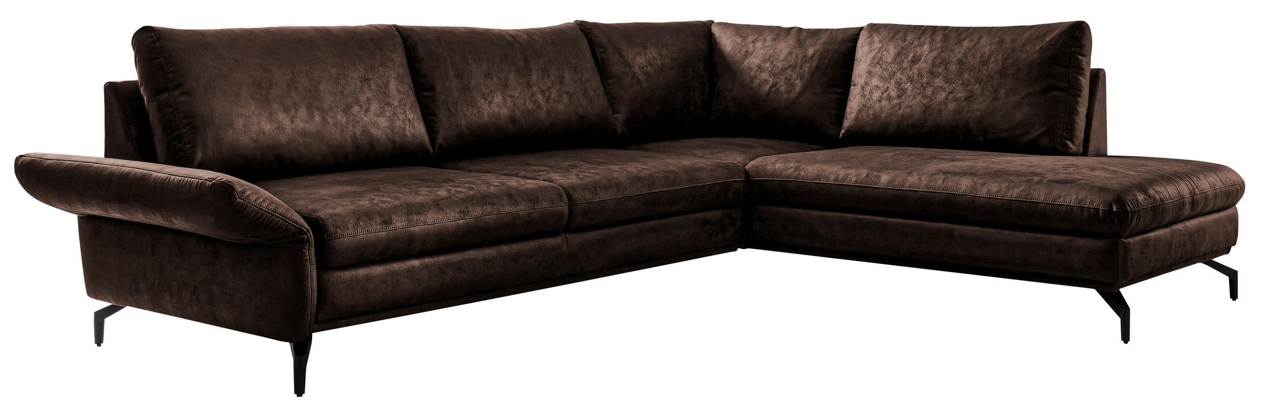 ECKSOFA Braun Lederlook  - Schwarz/Braun, Design, Textil/Metall (273/218cm) - Livetastic