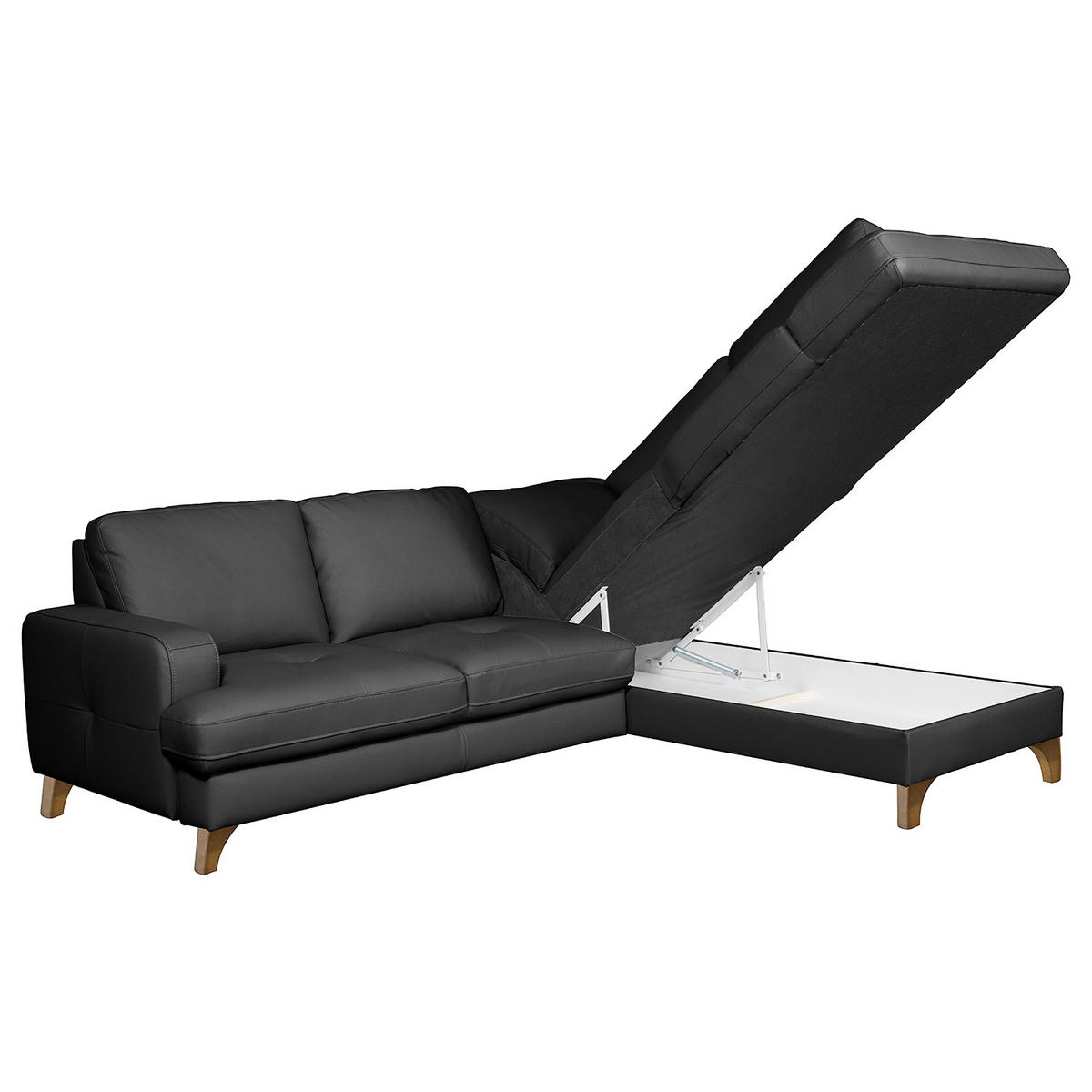 ECKSOFA Lederlook Echtleder Schwarz  - Buchefarben/Schwarz, Design, Leder/Holz (234/190cm) - Livetastic