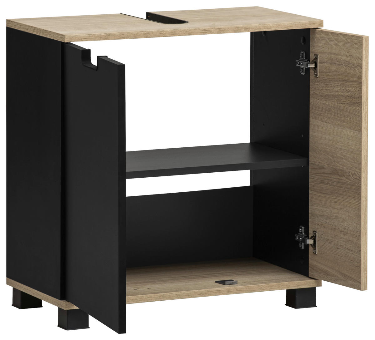 WASCHBECKENUNTERSCHRANK 59,8/62,4/32,6 cm  - Eichefarben/Schwarz, MODERN, Holzwerkstoff/Kunststoff (59,8/62,4/32,6cm) - Stylife