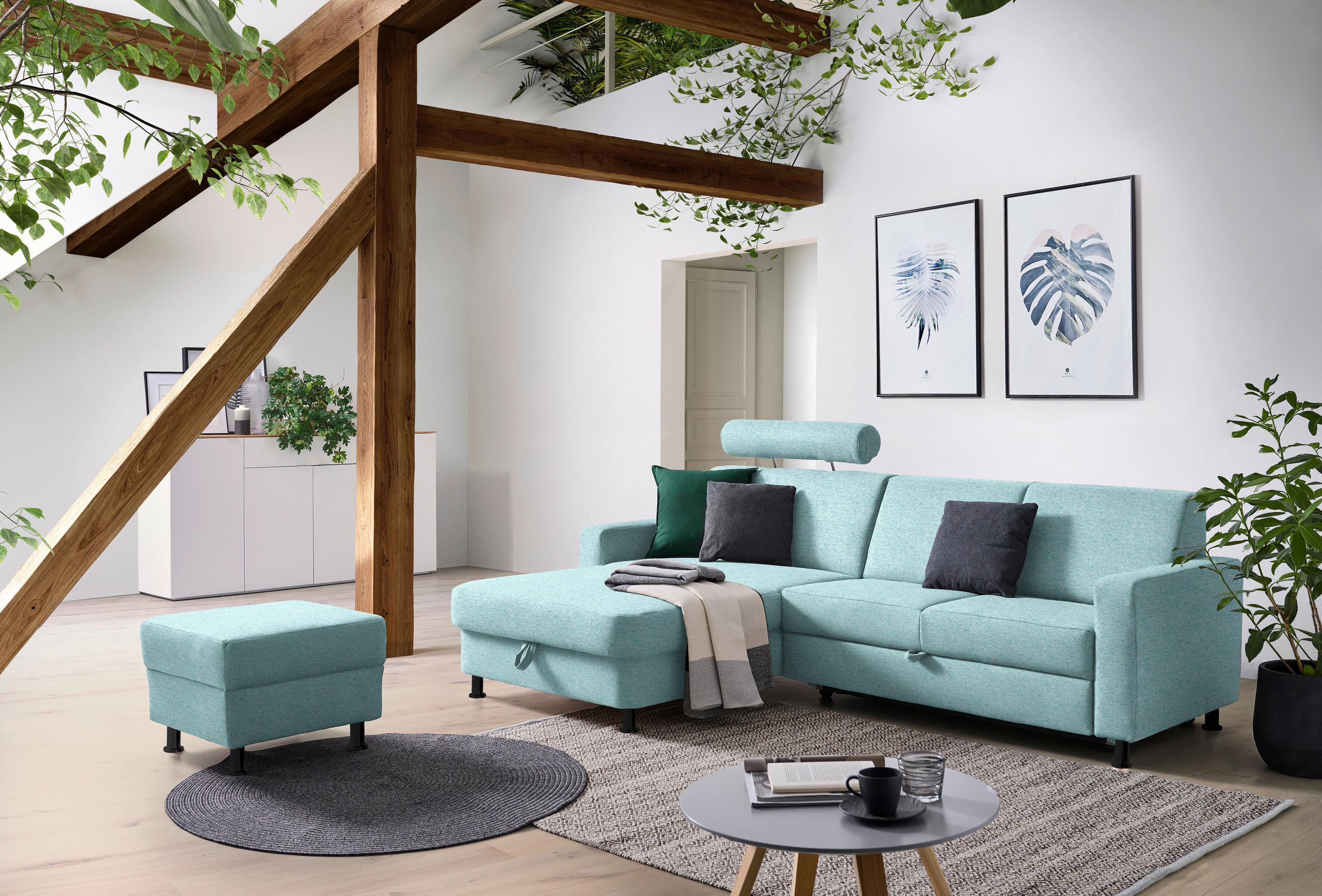 ECKSOFA in Webstoff Türkis  - Türkis/Schwarz, Design, Kunststoff/Textil (165/257cm) - Xora