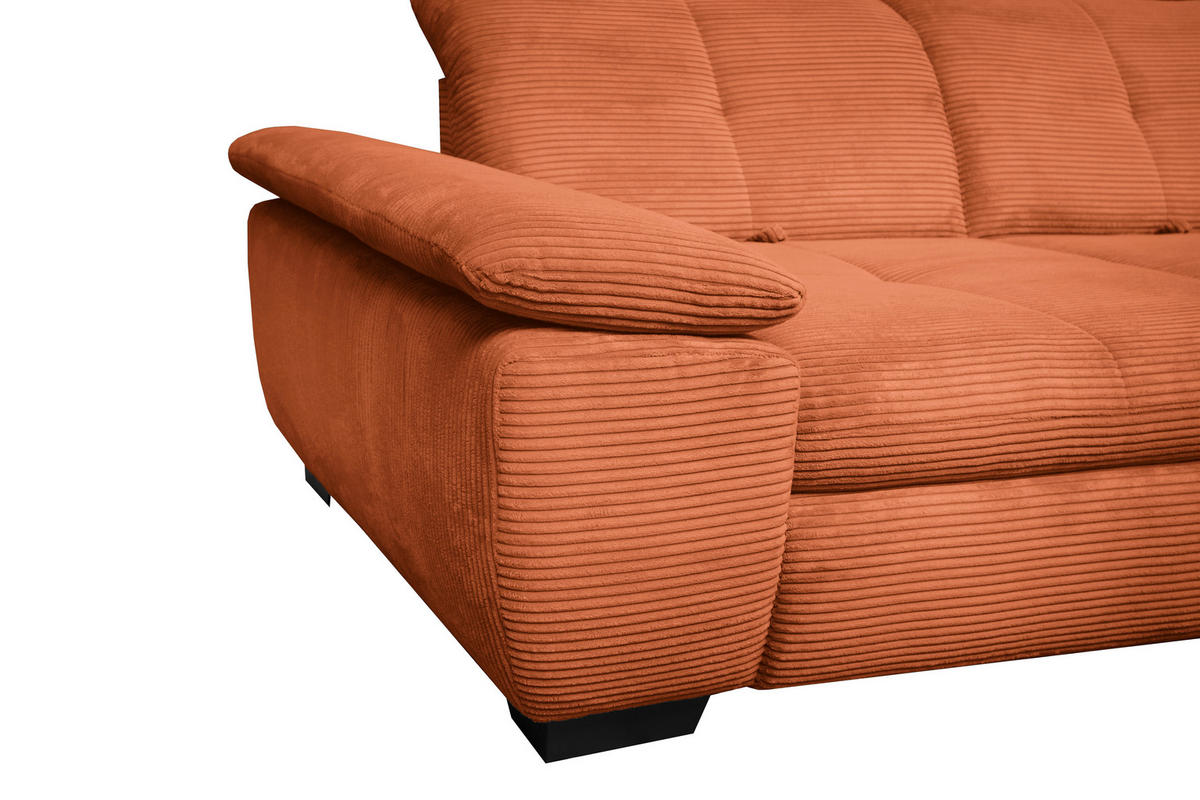 ECKSOFA in Cord Rostfarben  - Rostfarben/Schwarz, Design, Textil/Metall (313/242cm) - Xora