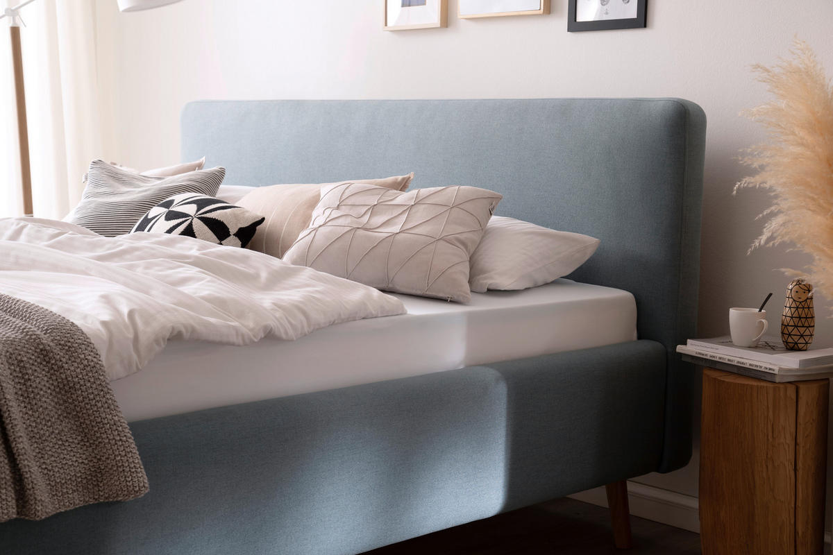 POLSTERBETT 180/200 cm  in Hellblau  - Eichefarben/Hellblau, Design, Holz/Textil (180/200cm) - Livetastic