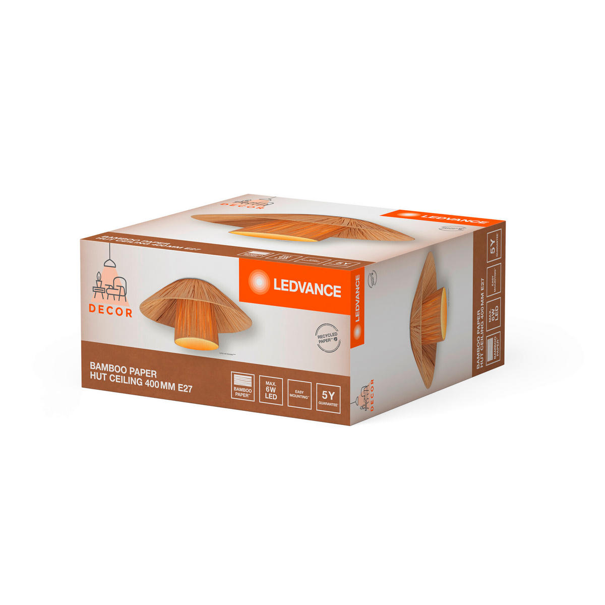 DECKENLEUCHTE 40/18,6 cm   - Braun, Natur, Naturmaterialien/Metall (40/18,6cm) - Ledvance