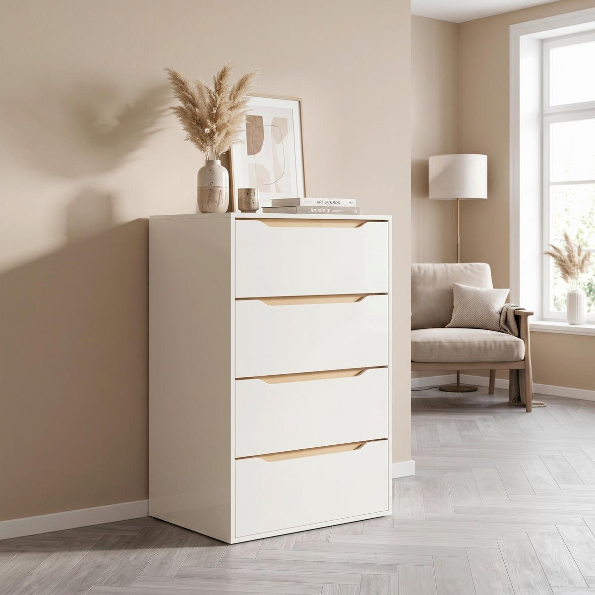KOMMODE Malira, , 4 Schublade(n)  - Honigeiche/Weiß, Design, Holzwerkstoff (65/102/48cm) - MID.YOU