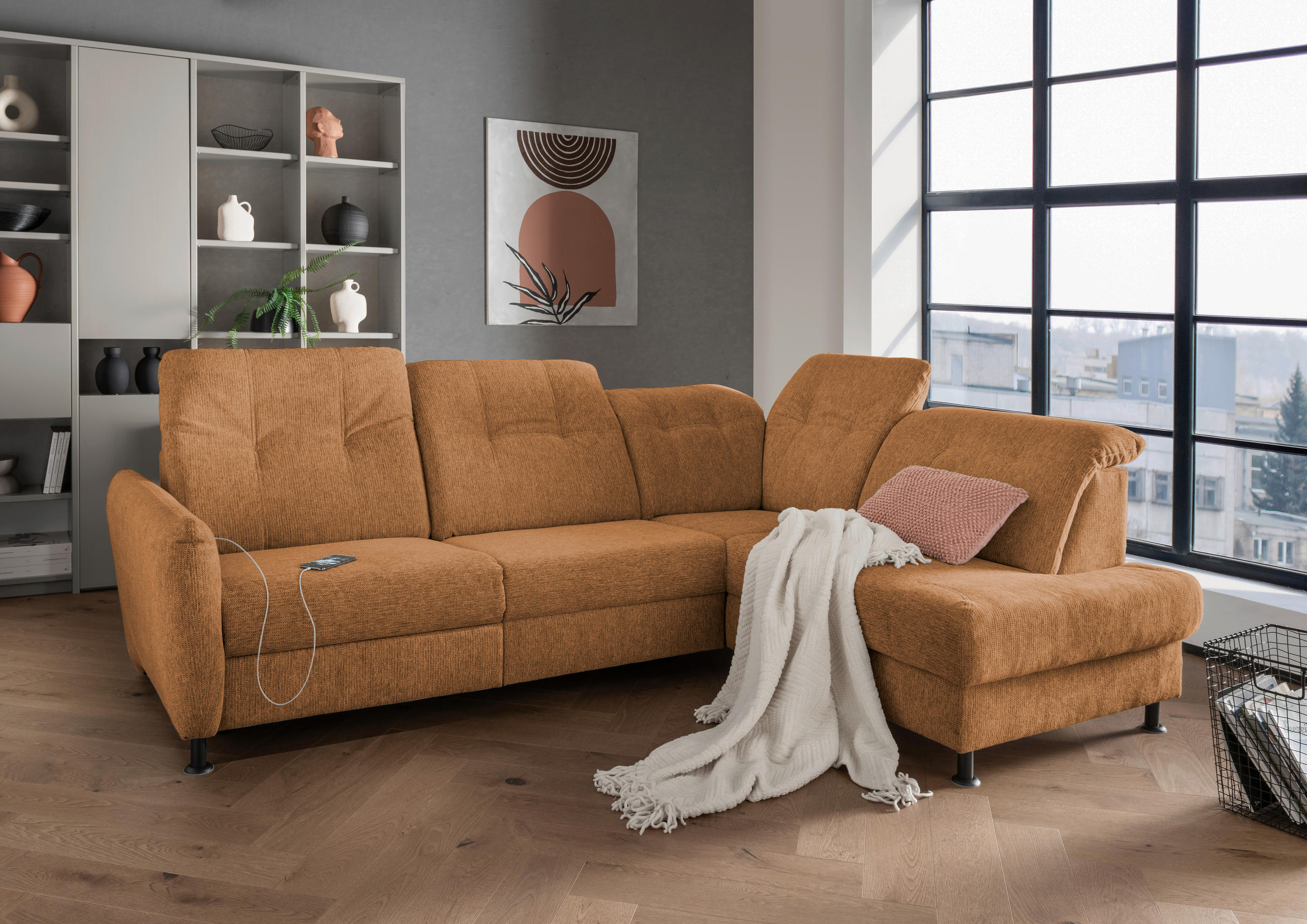 ECKSOFA in Chenille Currygelb  - Currygelb/Schwarz, Modern, Textil/Metall (270/198cm) - Livetastic