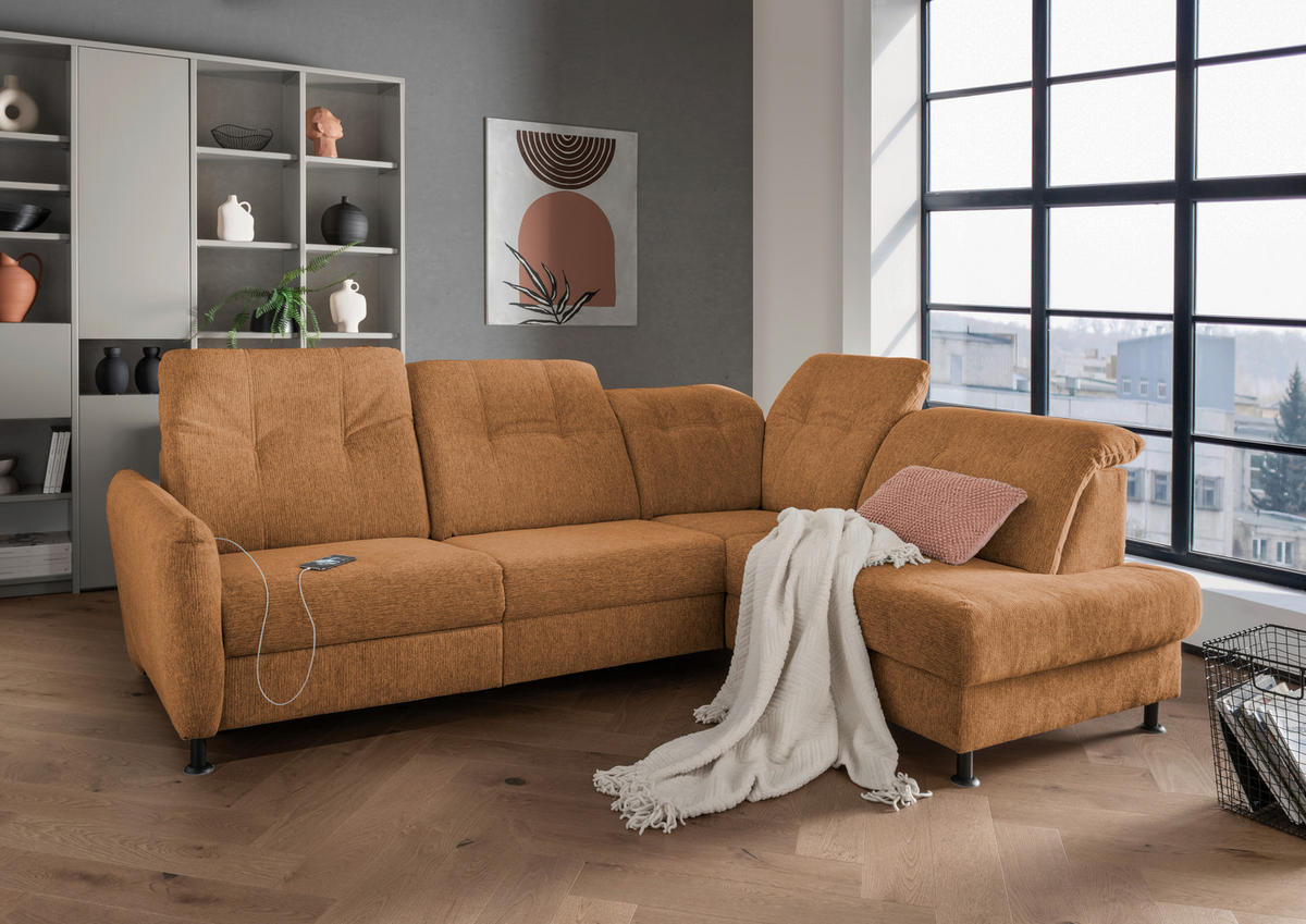 ECKSOFA in Chenille Currygelb  - Currygelb/Schwarz, Modern, Textil/Metall (270/198cm) - Livetastic