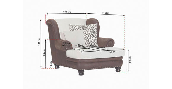 XXL-SESSEL Lederlook, Flachgewebe, Mikrofaser Braun, Beige - Dunkelbraun/Beige, ROMANTIK / LANDHAUS, Holz/Textil (125/100/140cm) - Landscape
