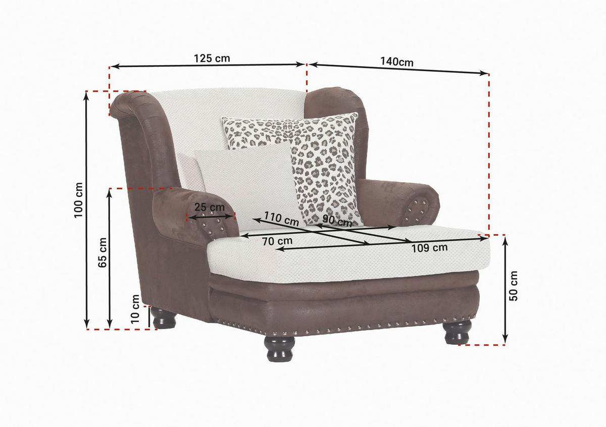 XXL-SESSEL Lederlook, Flachgewebe, Mikrofaser Braun, Beige    - Dunkelbraun/Beige, ROMANTIK / LANDHAUS, Holz/Textil (125/100/140cm) - Landscape
