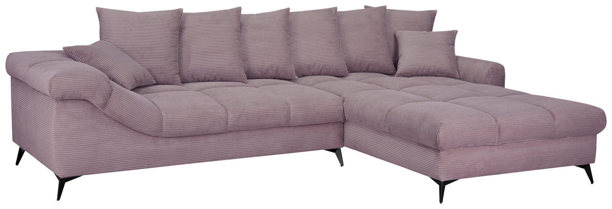ECKSOFA Lila Cord Rückenkissen, Armlehnenkissen, Rücken echt  - Lila/Schwarz, KONVENTIONELL, Textil/Metall (332/231cm) - Carryhome