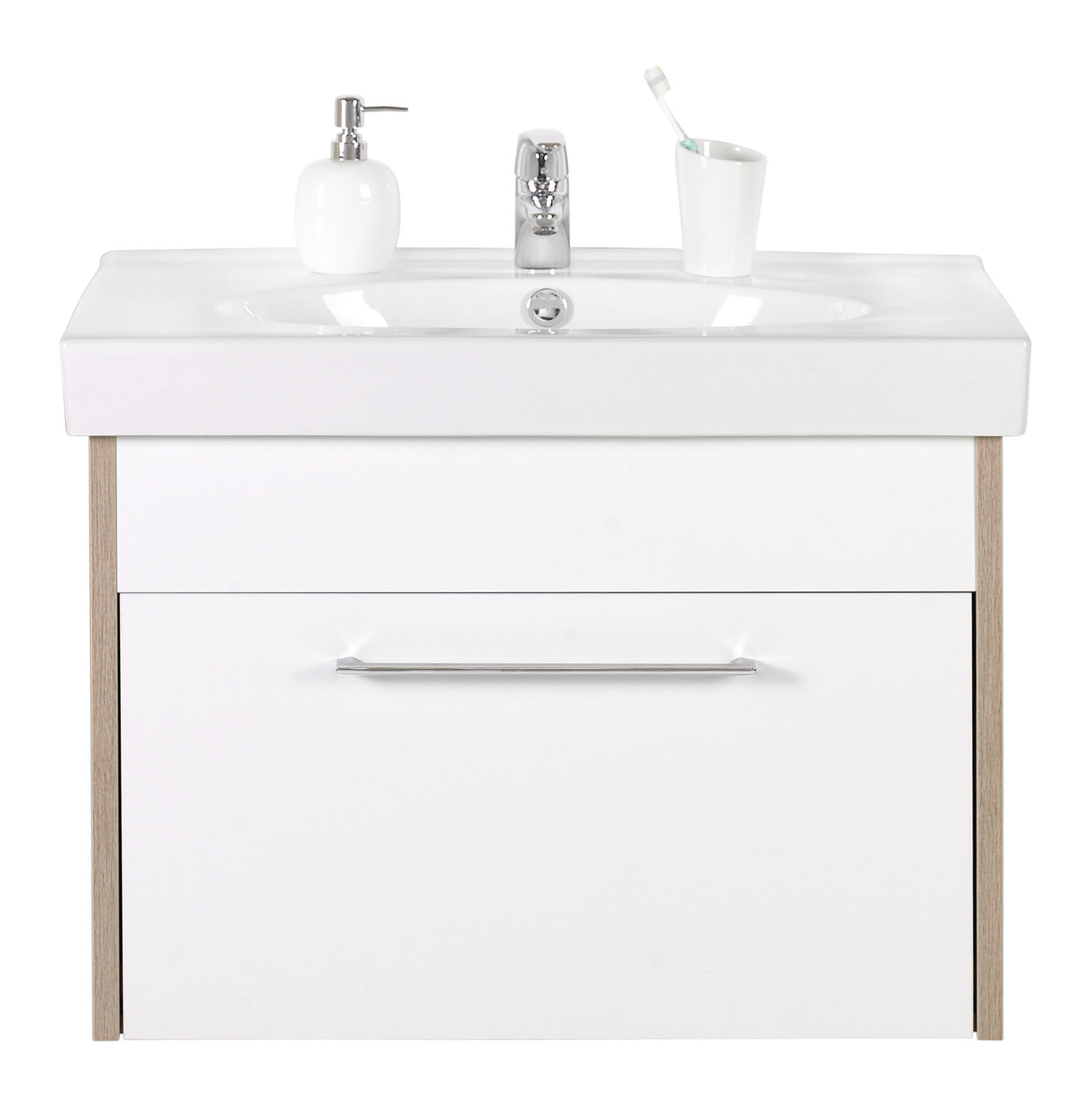 WASCHTISCHUNTERSCHRANK 75/51,5/47 cm  - Weiss Hochglanz/Chromfarben, Design, Holzwerkstoff/Metall (75/51,5/47cm) - Xora