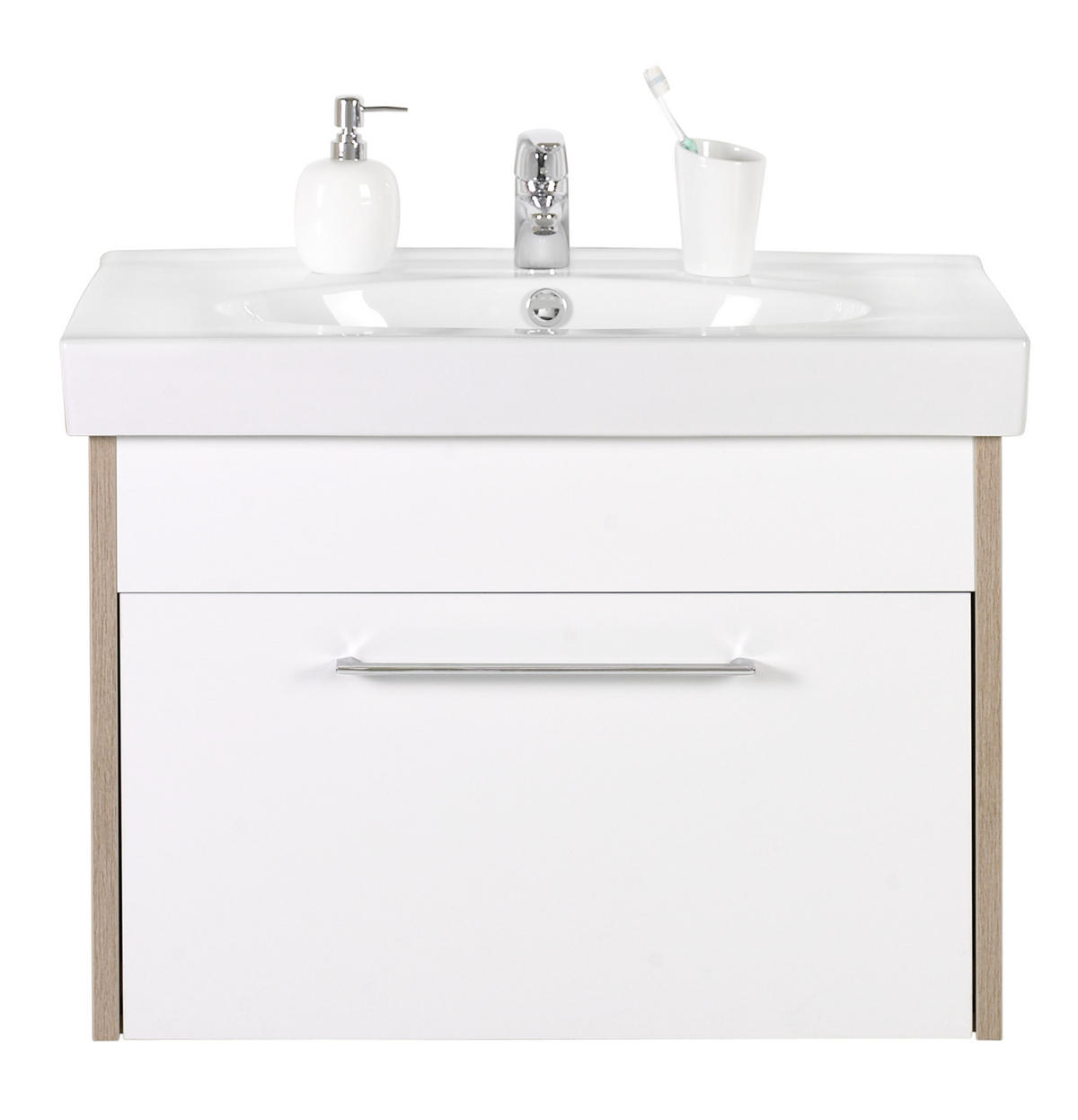 WASCHTISCHUNTERSCHRANK 75/51,5/47 cm  - Weiss Hochglanz/Chromfarben, Design, Holzwerkstoff/Metall (75/51,5/47cm) - Xora