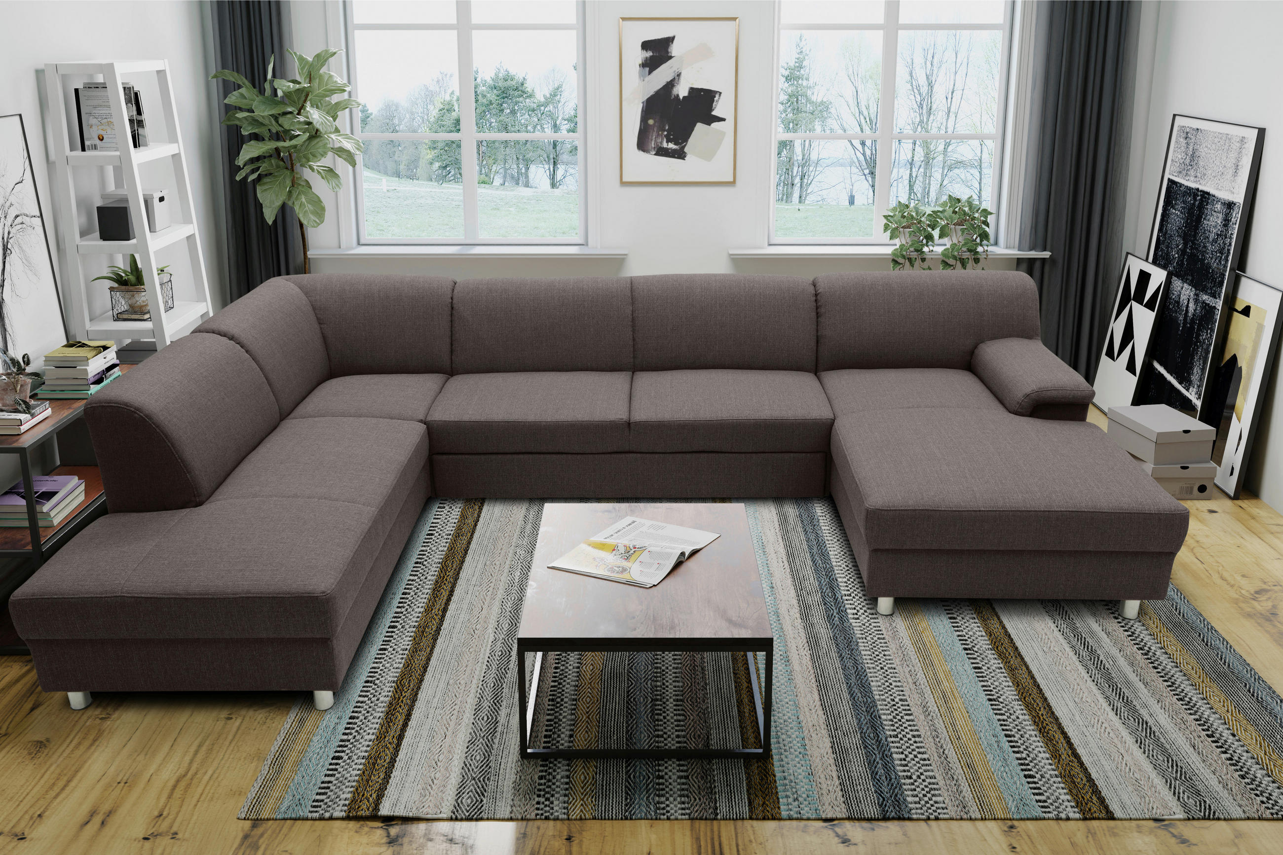 WOHNLANDSCHAFT Schlammfarben Webstoff - Chromfarben/Schlammfarben, KONVENTIONELL, Textil/Metall (194/308/150cm) - MID.YOU